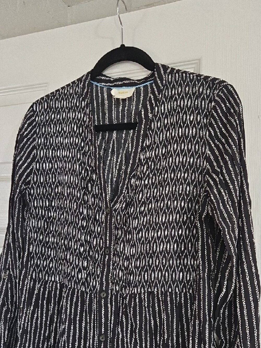 Anthropologie Calia Black & White Striped Geo-Print Tunic Size 10 - Picture 4 of 6